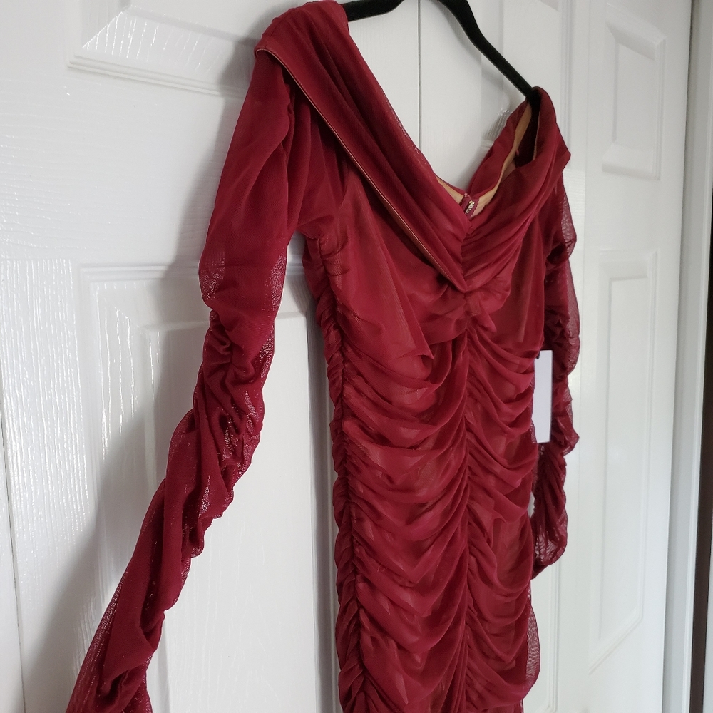 NEW Ryse The Label Ruched Tulle Bateau Midi Dress - Picture 3 of 8